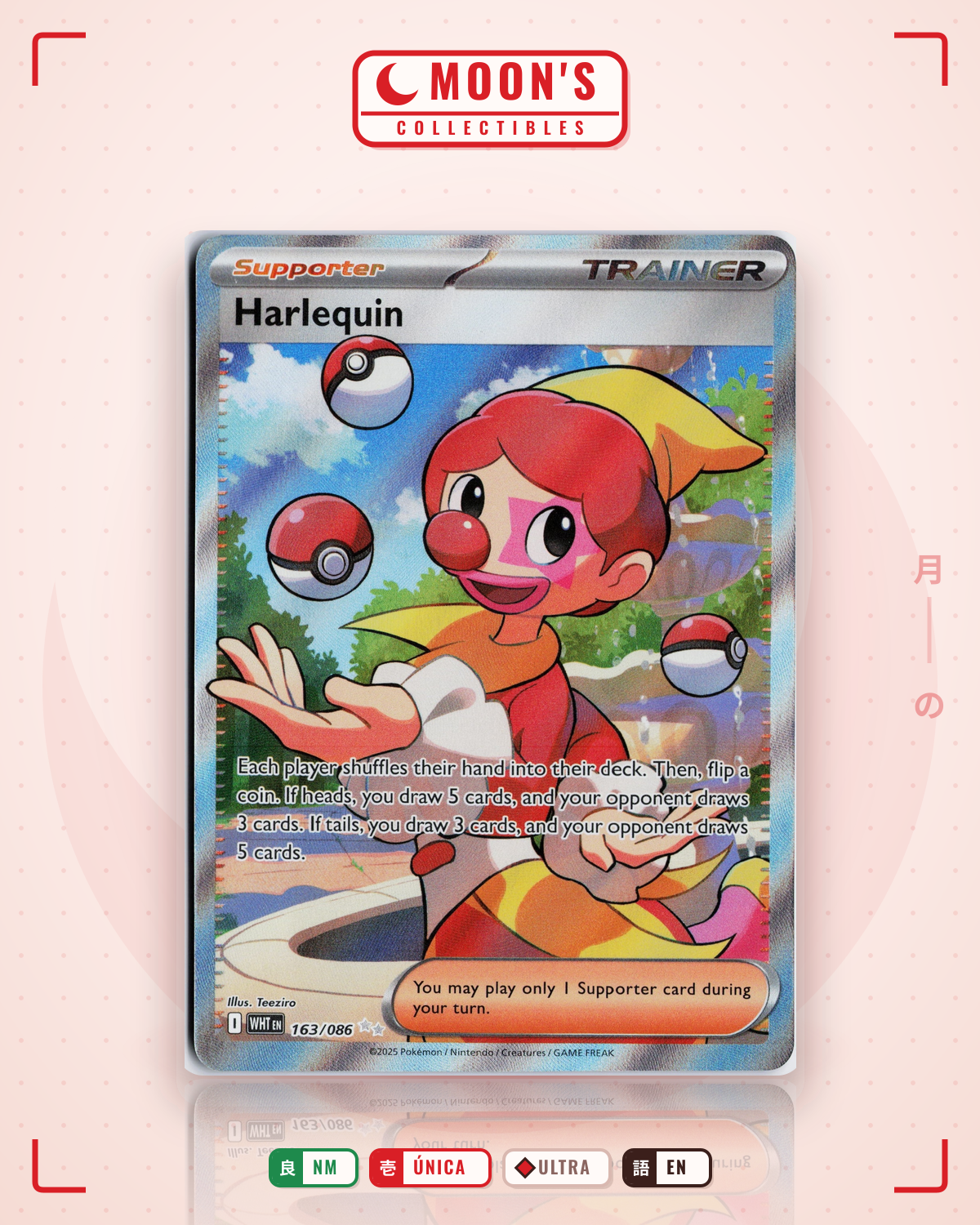Carta Pokémon Harlequin · White Flare #163/086 (NM) — pieza única en Moon's Collectibles México