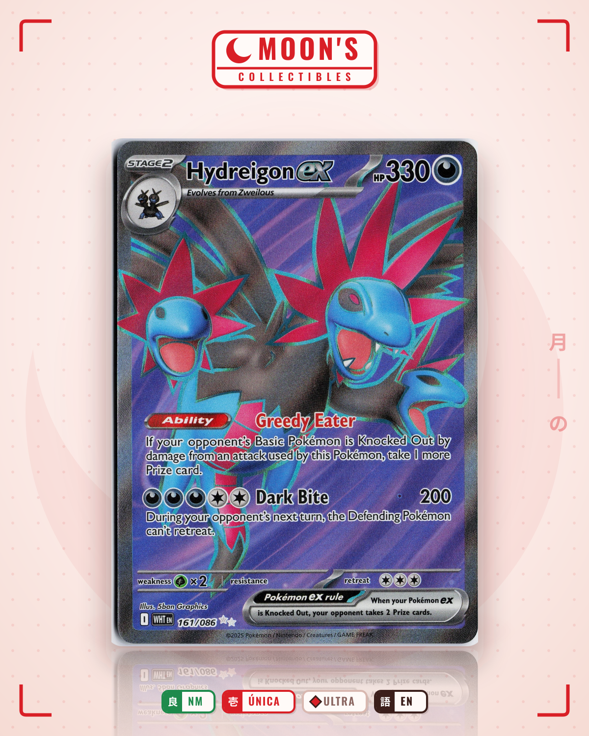 Carta Pokémon Hydreigon ex · White Flare #161/086 (NM) — pieza única en Moon's Collectibles México
