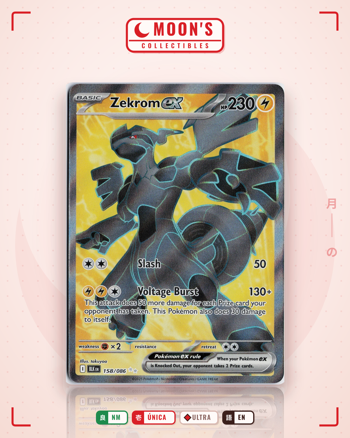 Carta Pokémon Zekrom ex · Black Bolt #158/086 (NM) — pieza única en Moon's Collectibles México