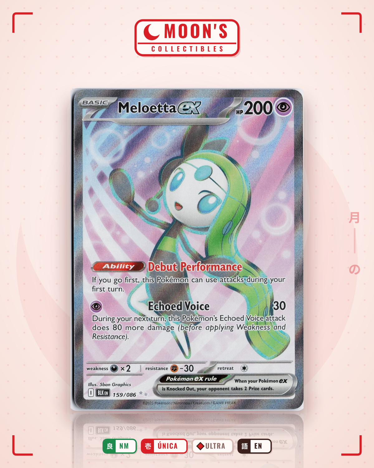 Carta Pokémon Meloetta ex · Black Bolt #159/086 (NM) — pieza única en Moon's Collectibles México