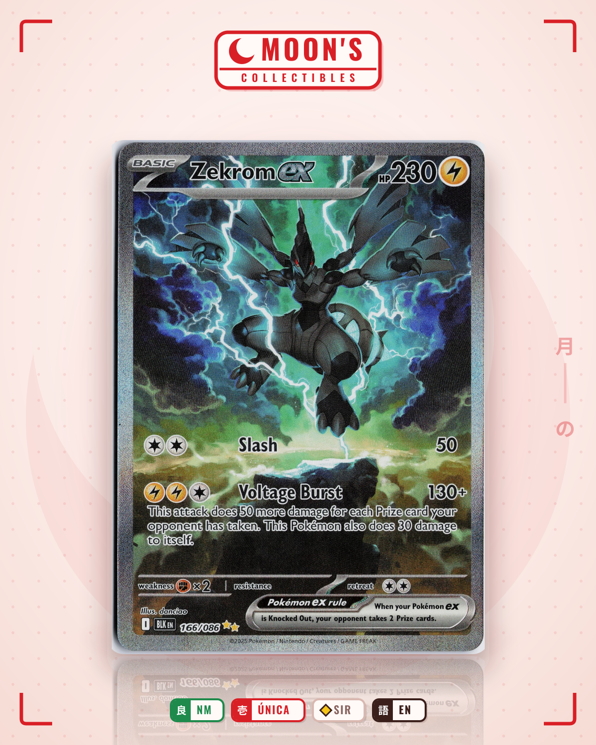 Carta Pokémon Zekrom ex · Black Bolt #166/086 (NM) — pieza única en Moon's Collectibles México