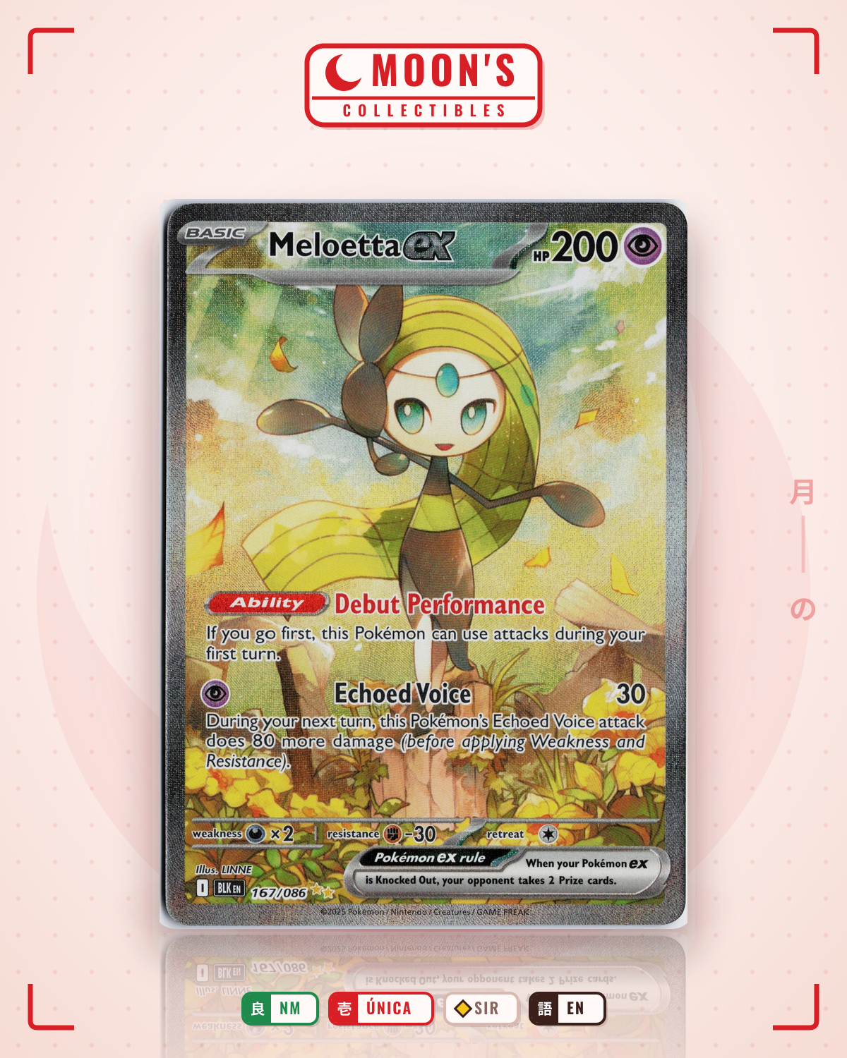 Carta Pokémon Meloetta ex · Black Bolt #167/086 (NM) — pieza única en Moon's Collectibles México