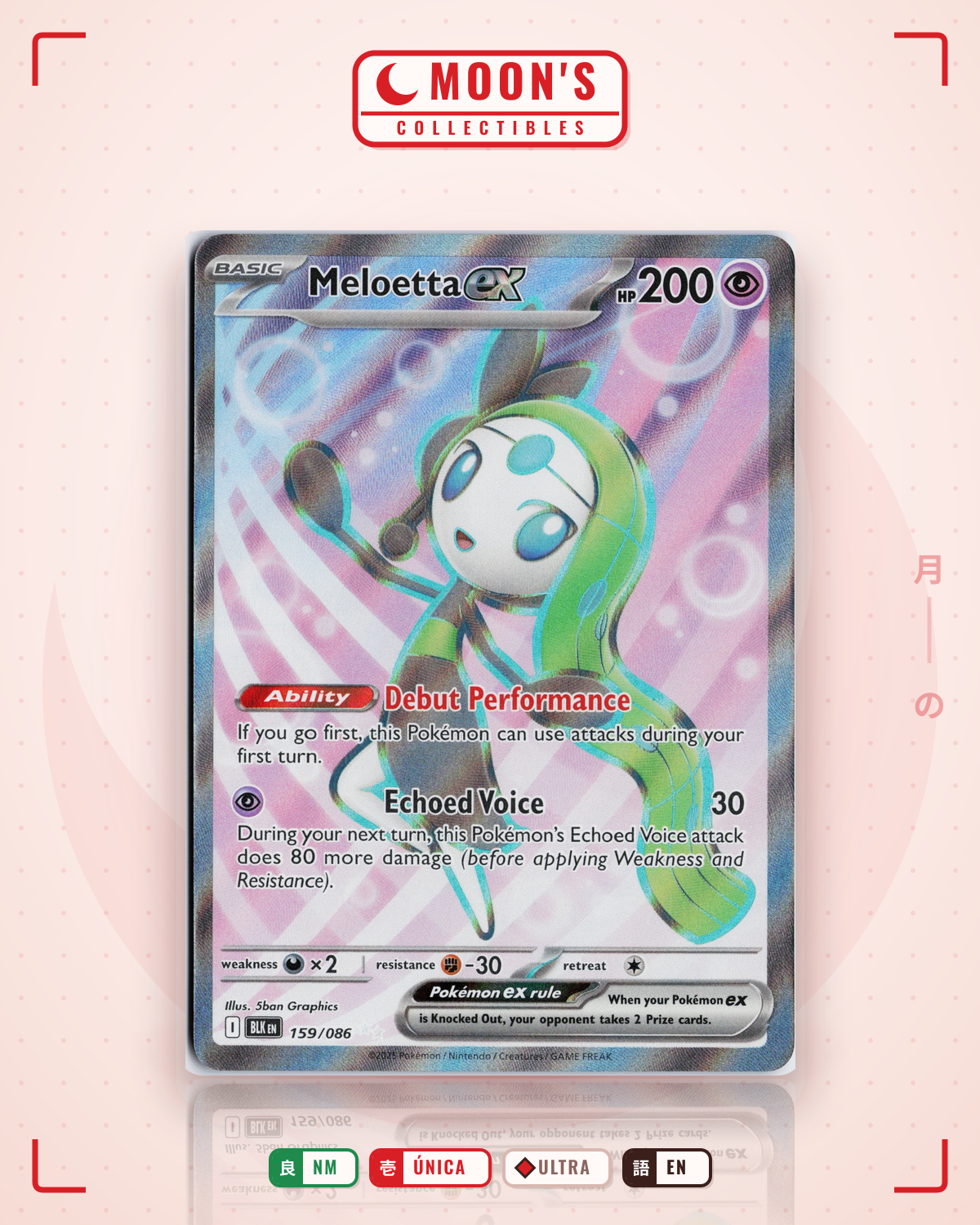 Carta Pokémon Meloetta ex · Black Bolt #159/086 (NM) — pieza única en Moon's Collectibles México