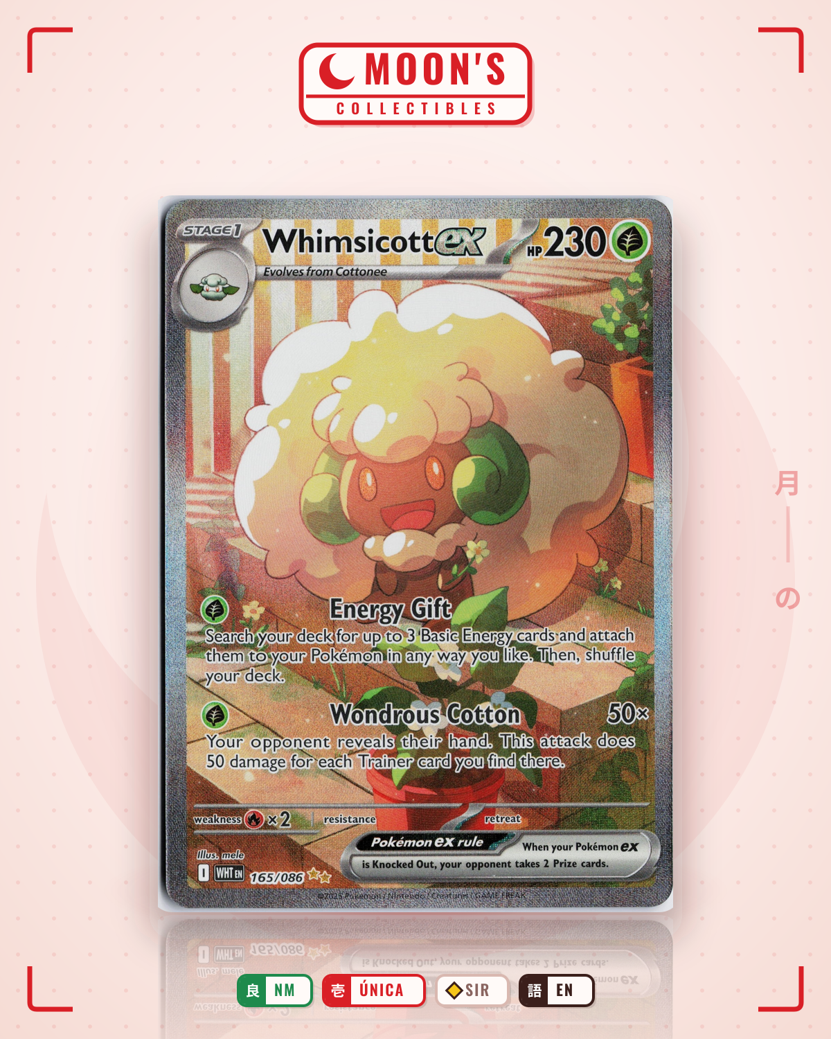 Carta Pokémon Whimsicott ex · White Flare #165/086 (NM) — pieza única en Moon's Collectibles México