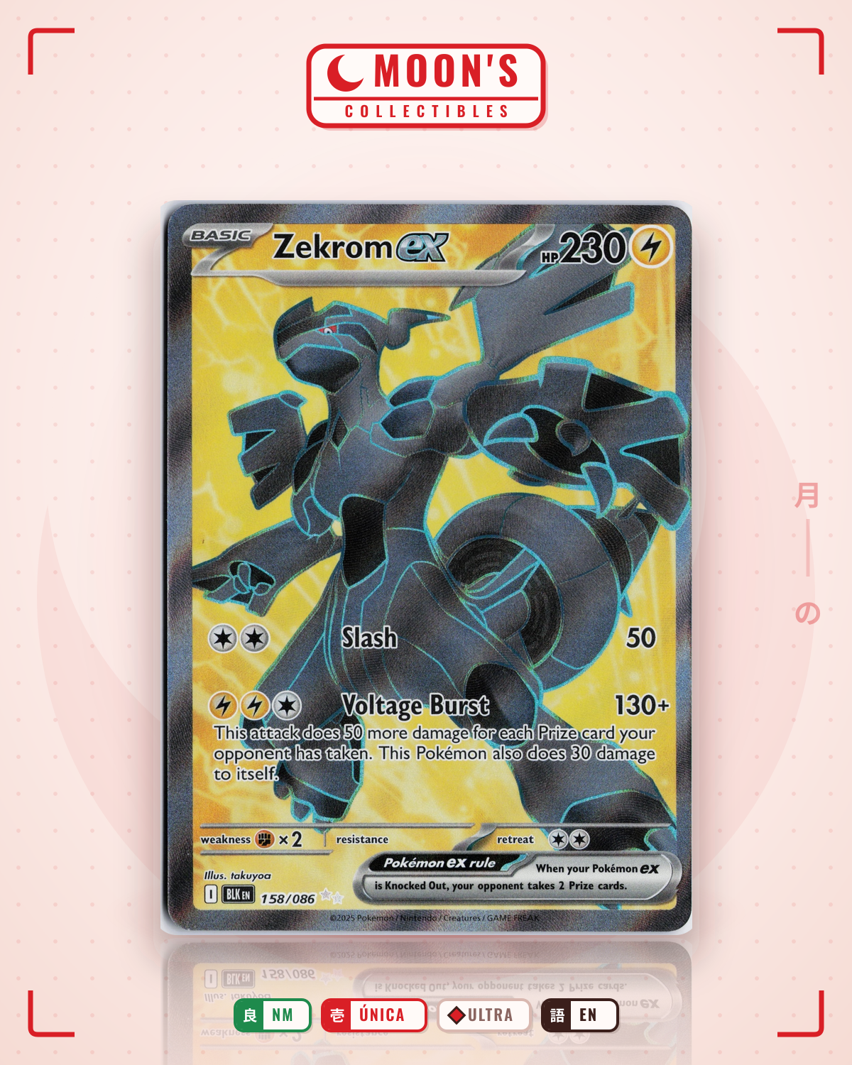 Carta Pokémon Zekrom ex · Black Bolt #158/086 (NM) — pieza única en Moon's Collectibles México