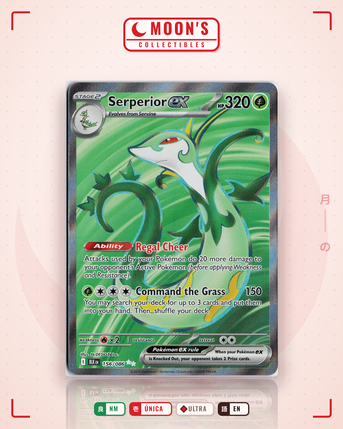 Carta Pokémon Serperior ex · Black Bolt #156/086 (NM) — pieza única en Moon's Collectibles México