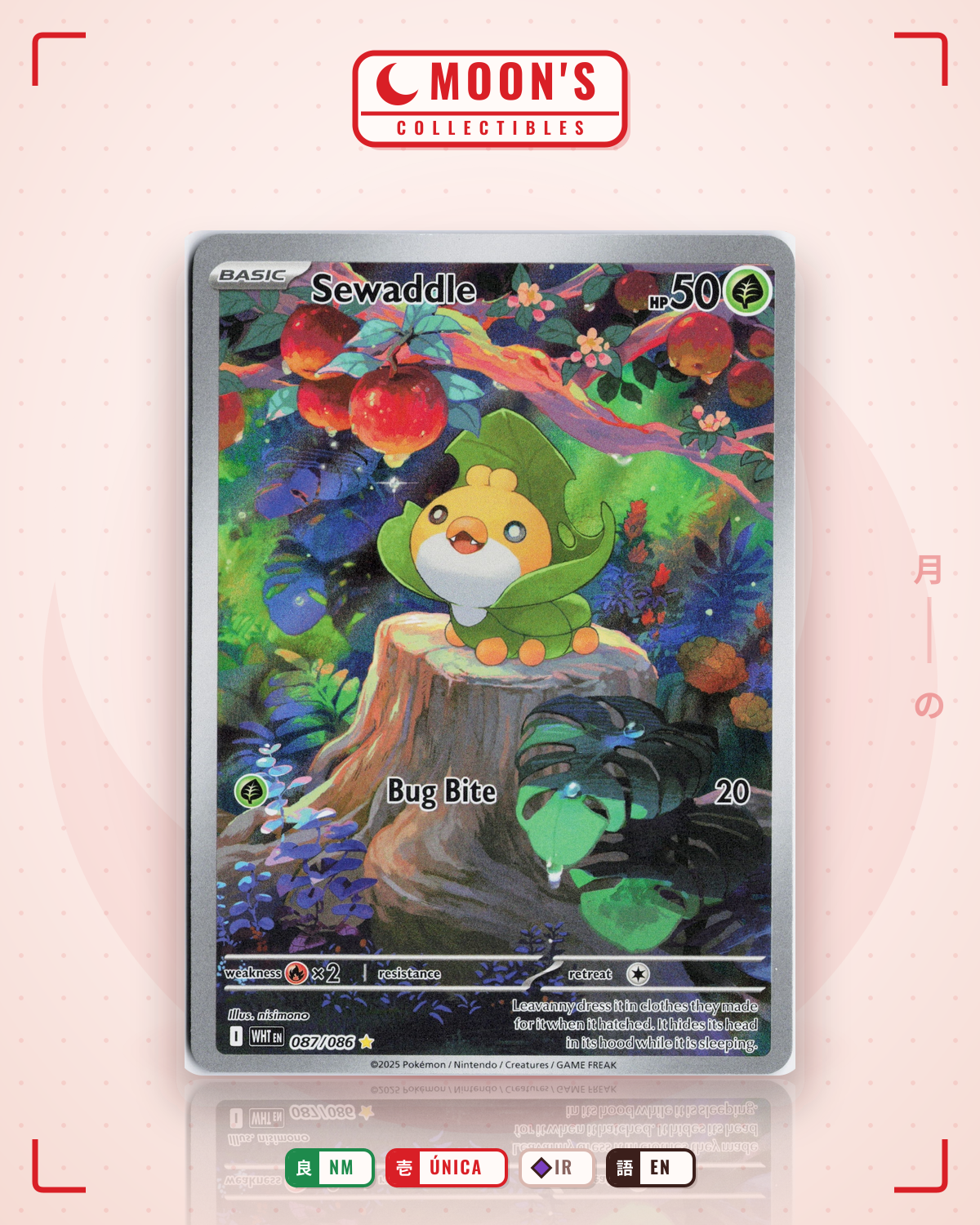 Carta Pokémon Sewaddle · White Flare #087/086 (NM) — pieza única en Moon's Collectibles México