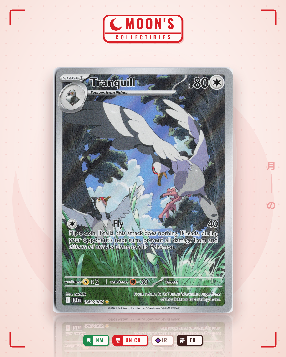 Carta Pokémon Tranquill · Black Bolt #149/086 (NM) — pieza única en Moon's Collectibles México