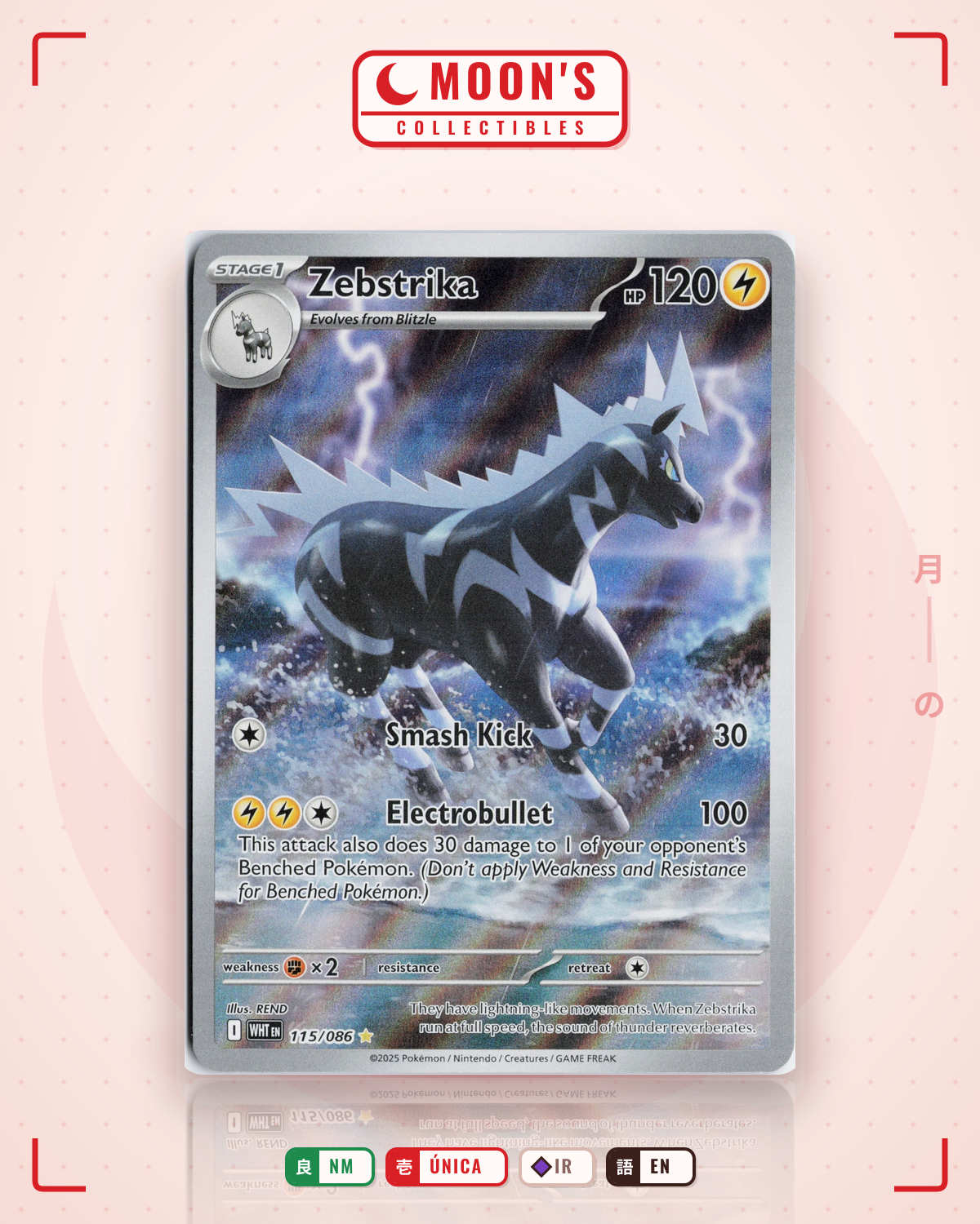 Carta Pokémon Zebstrika · White Flare #115/086 (NM) — pieza única en Moon's Collectibles México