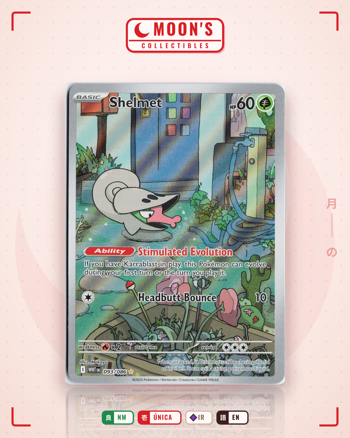 Carta Pokémon Shelmet · White Flare #093/086 (NM) — pieza única en Moon's Collectibles México