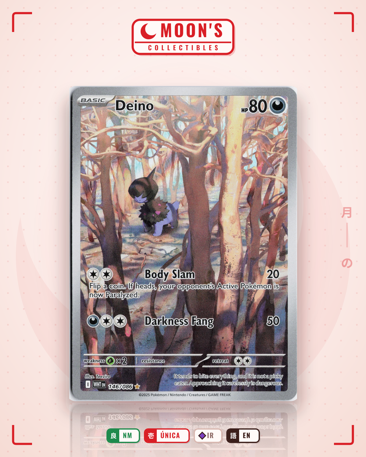 Carta Pokémon Deino · White Flare #146/086 (NM) — pieza única en Moon's Collectibles México