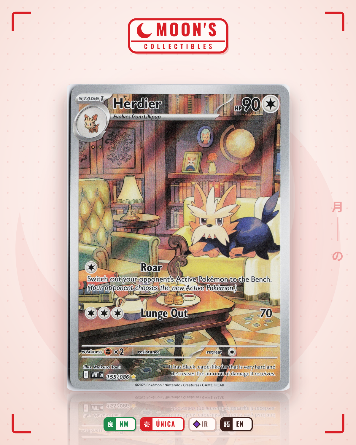 Carta Pokémon Herdier · White Flare #155/086 (NM) — pieza única en Moon's Collectibles México