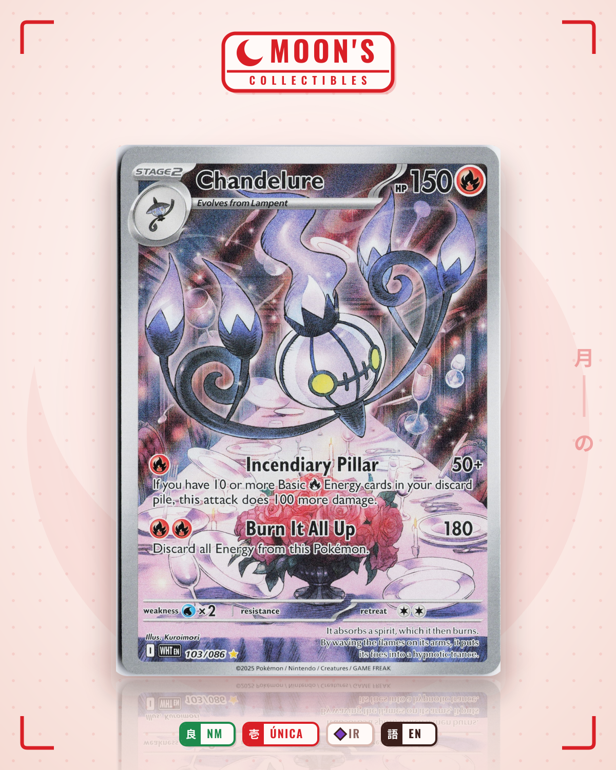 Carta Pokémon Chandelure · White Flare #103/086 (NM) — pieza única en Moon's Collectibles México