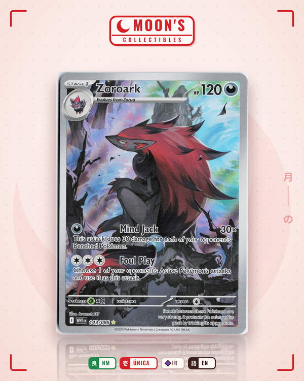 Carta Pokémon Zoroark · White Flare #143/086 (NM) — pieza única en Moon's Collectibles México