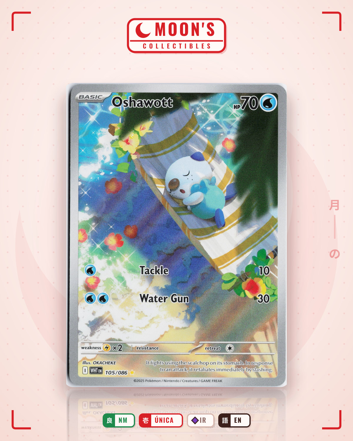 Carta Pokémon Oshawott · White Flare #105/086 (NM) — pieza única en Moon's Collectibles México