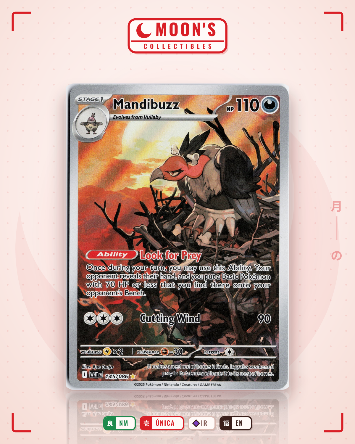Carta Pokémon Mandibuzz · White Flare #145/086 (NM) — pieza única en Moon's Collectibles México