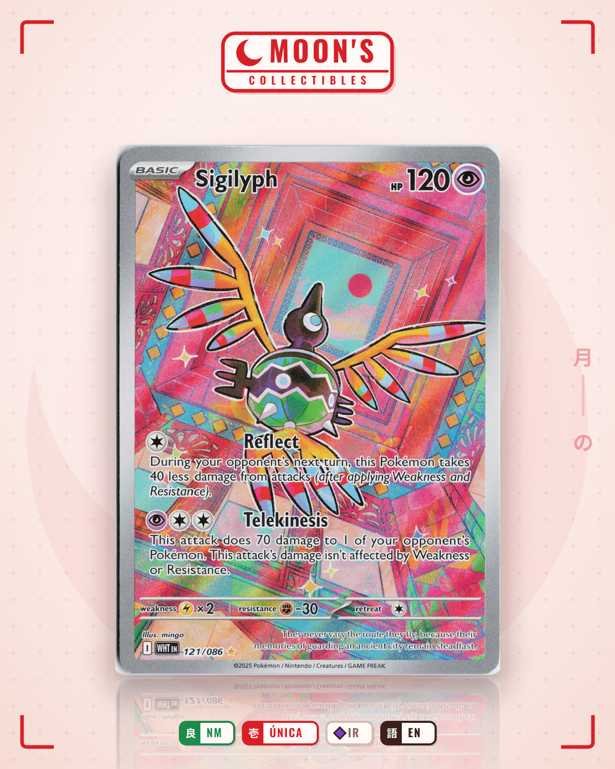 Carta Pokémon Sigilyph · White Flare #121/086 (NM) — pieza única en Moon's Collectibles México