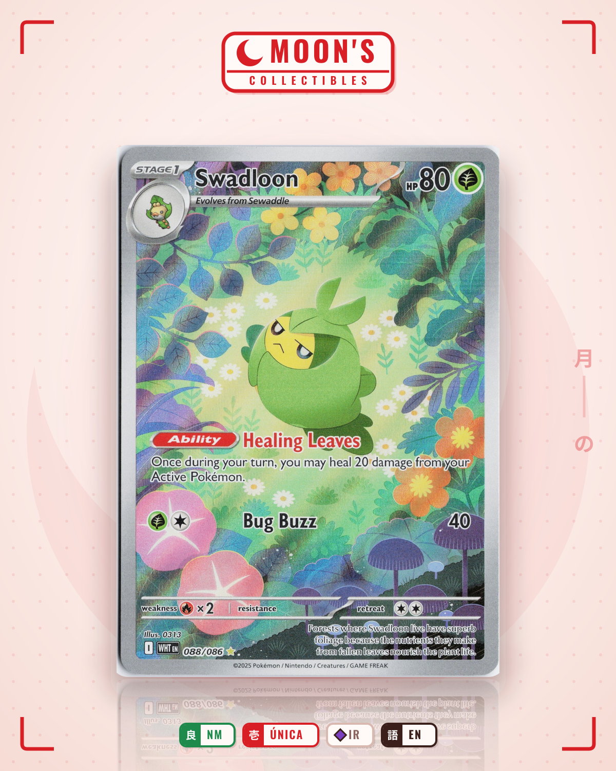 Carta Pokémon Swadloon · White Flare #088/086 (NM) — pieza única en Moon's Collectibles México