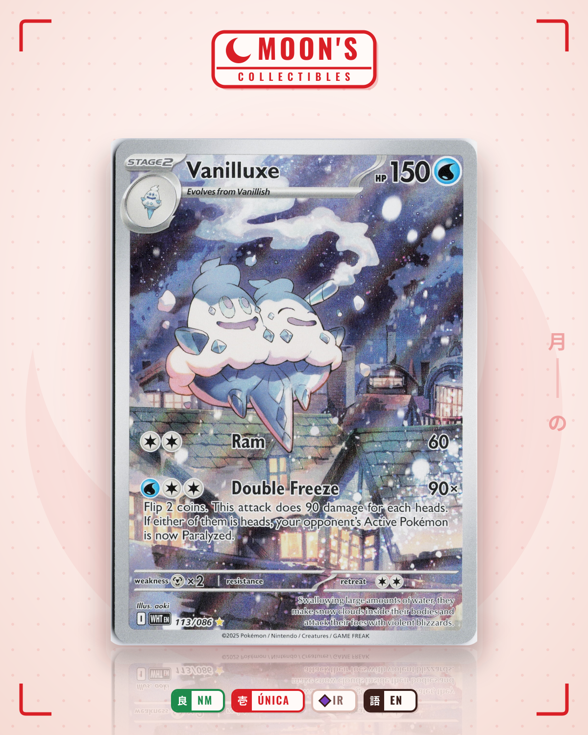 Carta Pokémon Vanilluxe · White Flare #113/086 (NM) — pieza única en Moon's Collectibles México