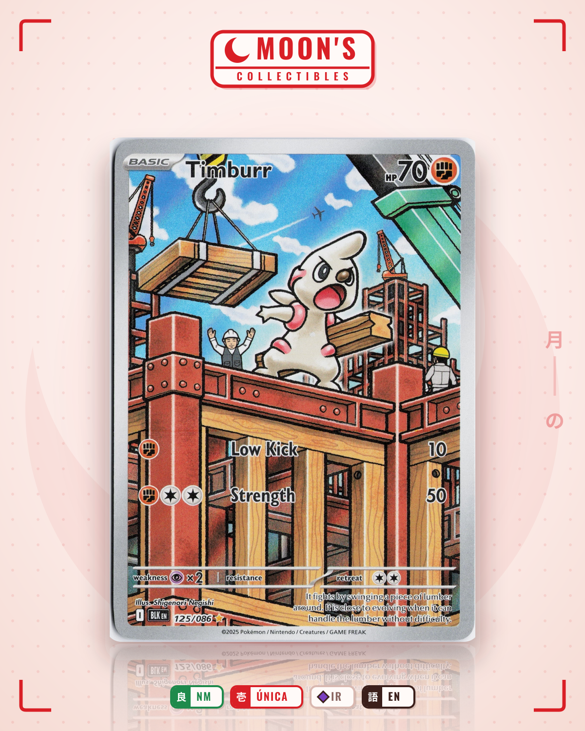 Carta Pokémon Timburr · Black Bolt #125/086 (NM) — pieza única en Moon's Collectibles México