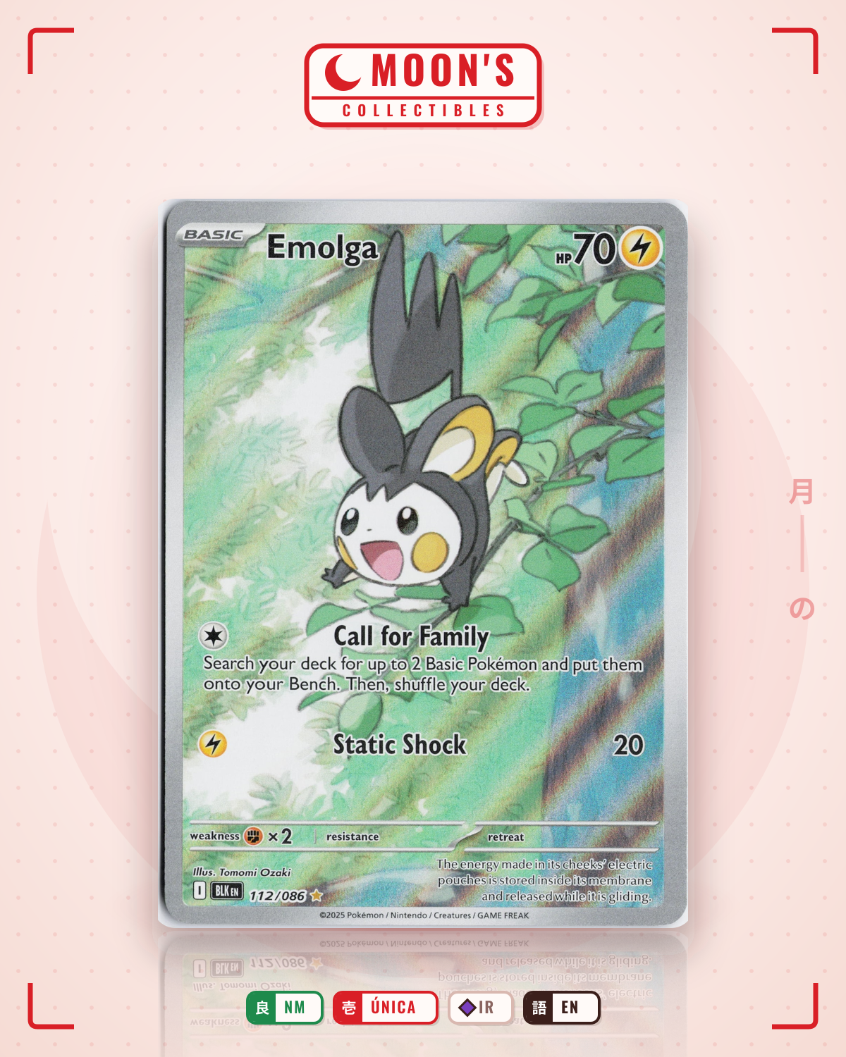 Carta Pokémon Emolga · Black Bolt #112/086 (NM) — pieza única en Moon's Collectibles México