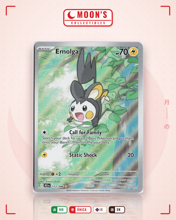 Carta Pokémon Emolga · Black Bolt #112/086 (NM) — pieza única en Moon's Collectibles México