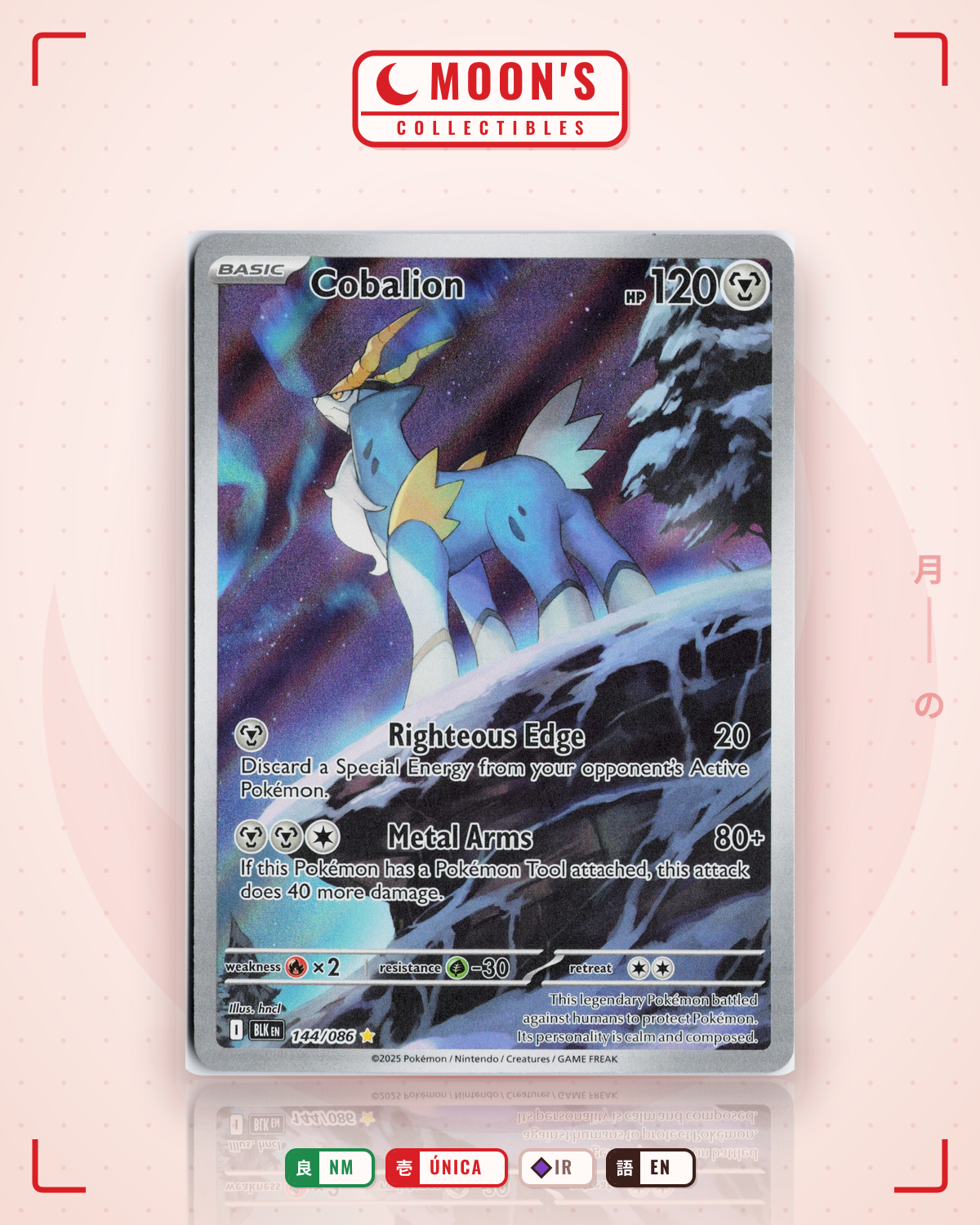 Carta Pokémon Cobalion · Black Bolt #144/086 (NM) — pieza única en Moon's Collectibles México