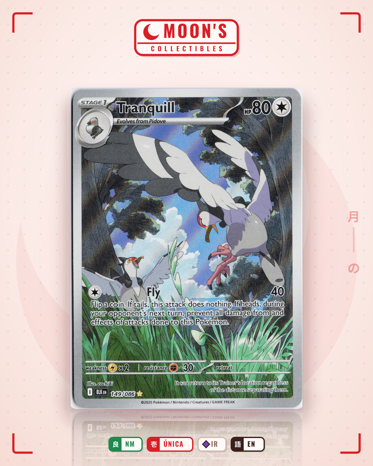 Carta Pokémon Tranquill · Black Bolt #149/086 (NM) — pieza única en Moon's Collectibles México