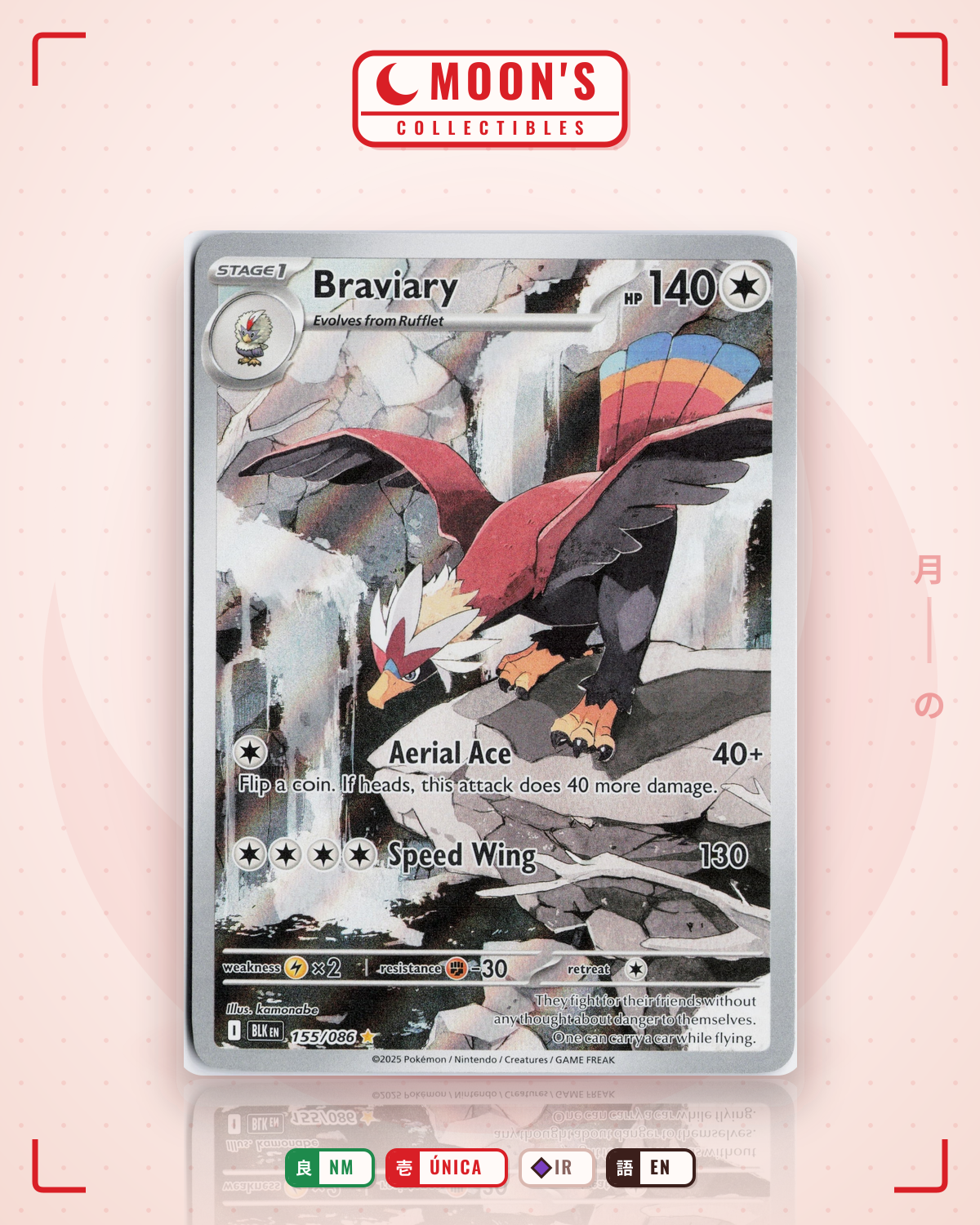 Carta Pokémon Braviary · Black Bolt #155/086 (NM) — pieza única en Moon's Collectibles México