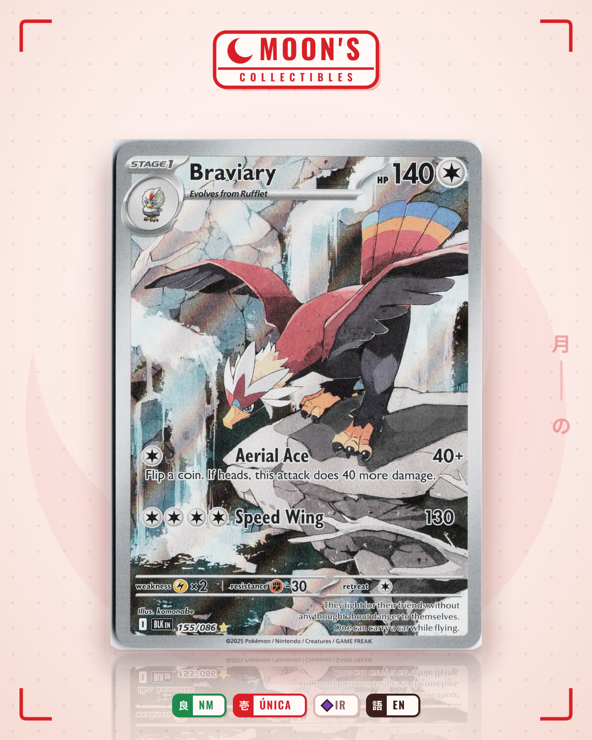 Carta Pokémon Braviary · Black Bolt #155/086 (NM) — pieza única en Moon's Collectibles México