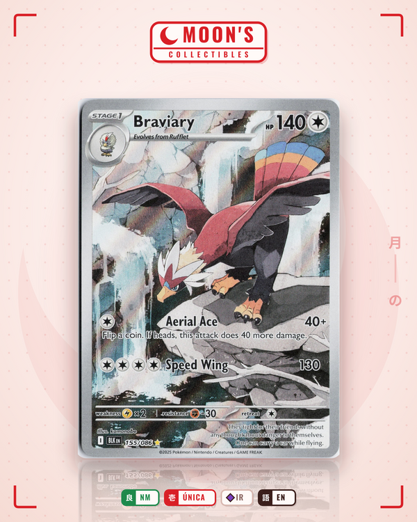 Carta Pokémon Braviary · Black Bolt #155/086 (NM) — pieza única en Moon's Collectibles México