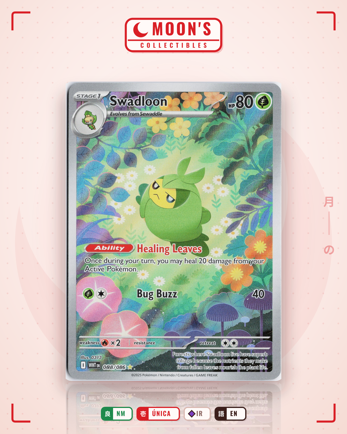 Carta Pokémon Swadloon · White Flare #088/086 (NM) — pieza única en Moon's Collectibles México