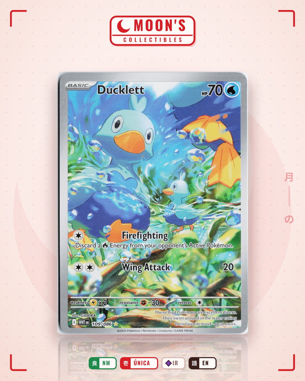 Carta Pokémon Ducklett · White Flare #109/086 (NM) — pieza única en Moon's Collectibles México