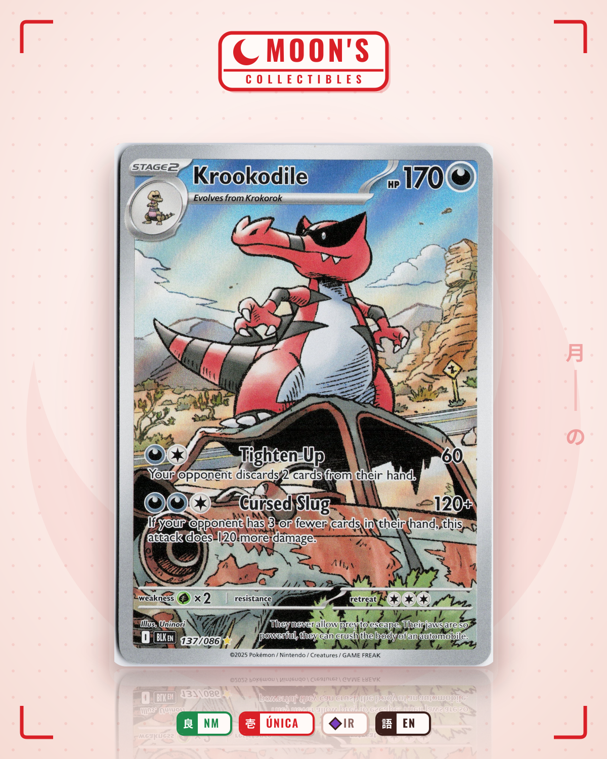 Carta Pokémon Krookodile · Black Bolt #137/086 (NM) — pieza única en Moon's Collectibles México