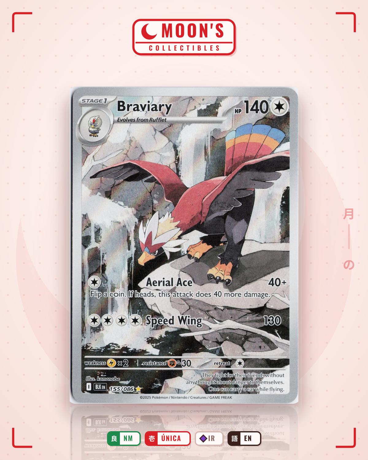 Carta Pokémon Braviary · Black Bolt #155/086 (NM) — pieza única en Moon's Collectibles México