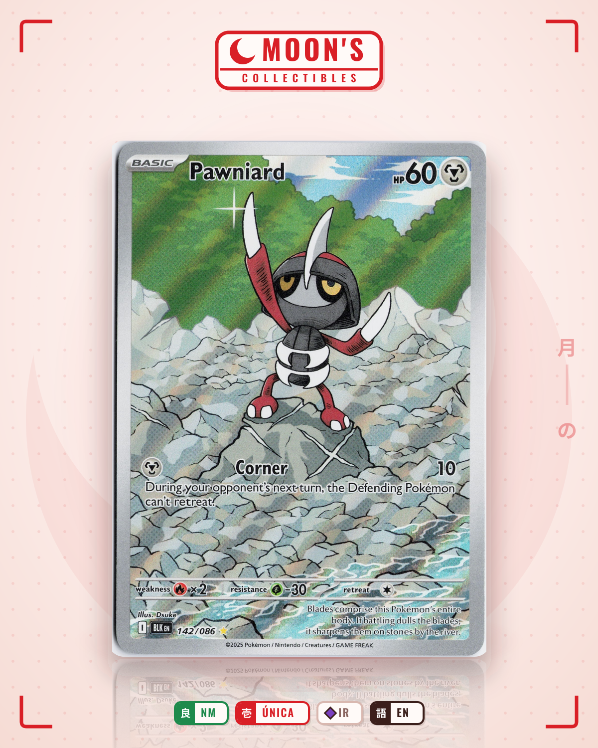 Carta Pokémon Pawniard · Black Bolt #142/086 (NM) — pieza única en Moon's Collectibles México
