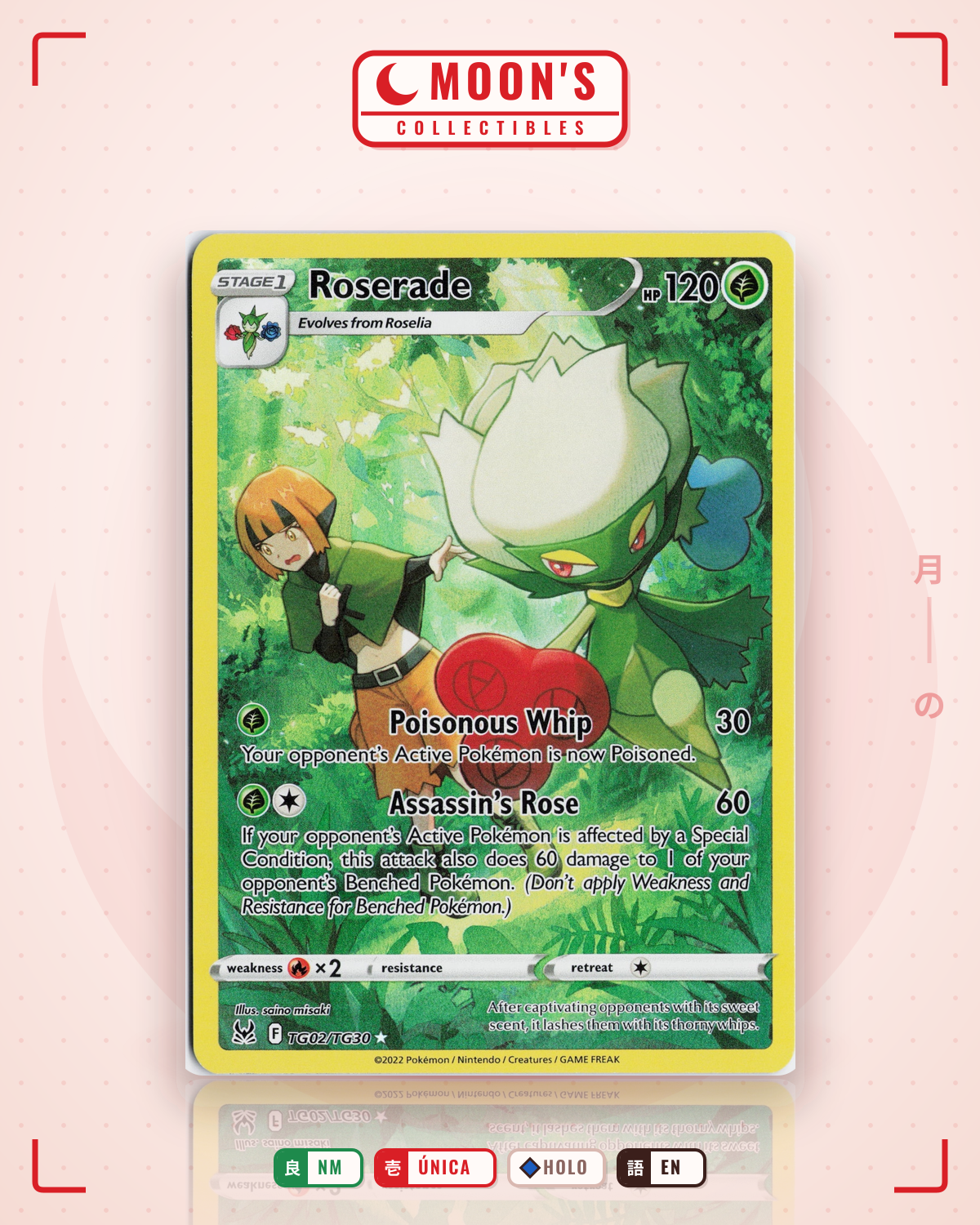 Carta Pokémon Roserade · Lost Origin Trainer Gallery #TG02/TG30 (NM) — pieza única en Moon's Collectibles México
