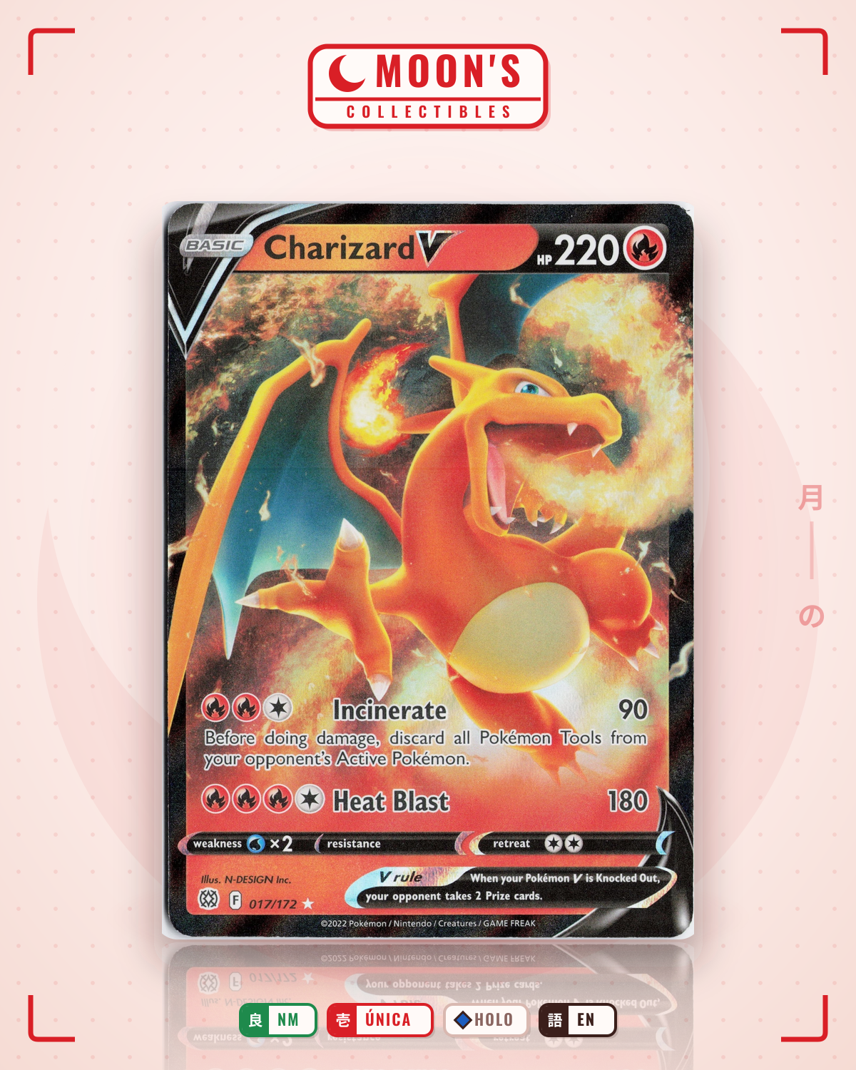 Carta Pokémon Charizard V · Brilliant Stars #017/172 (NM) — pieza única en Moon's Collectibles México