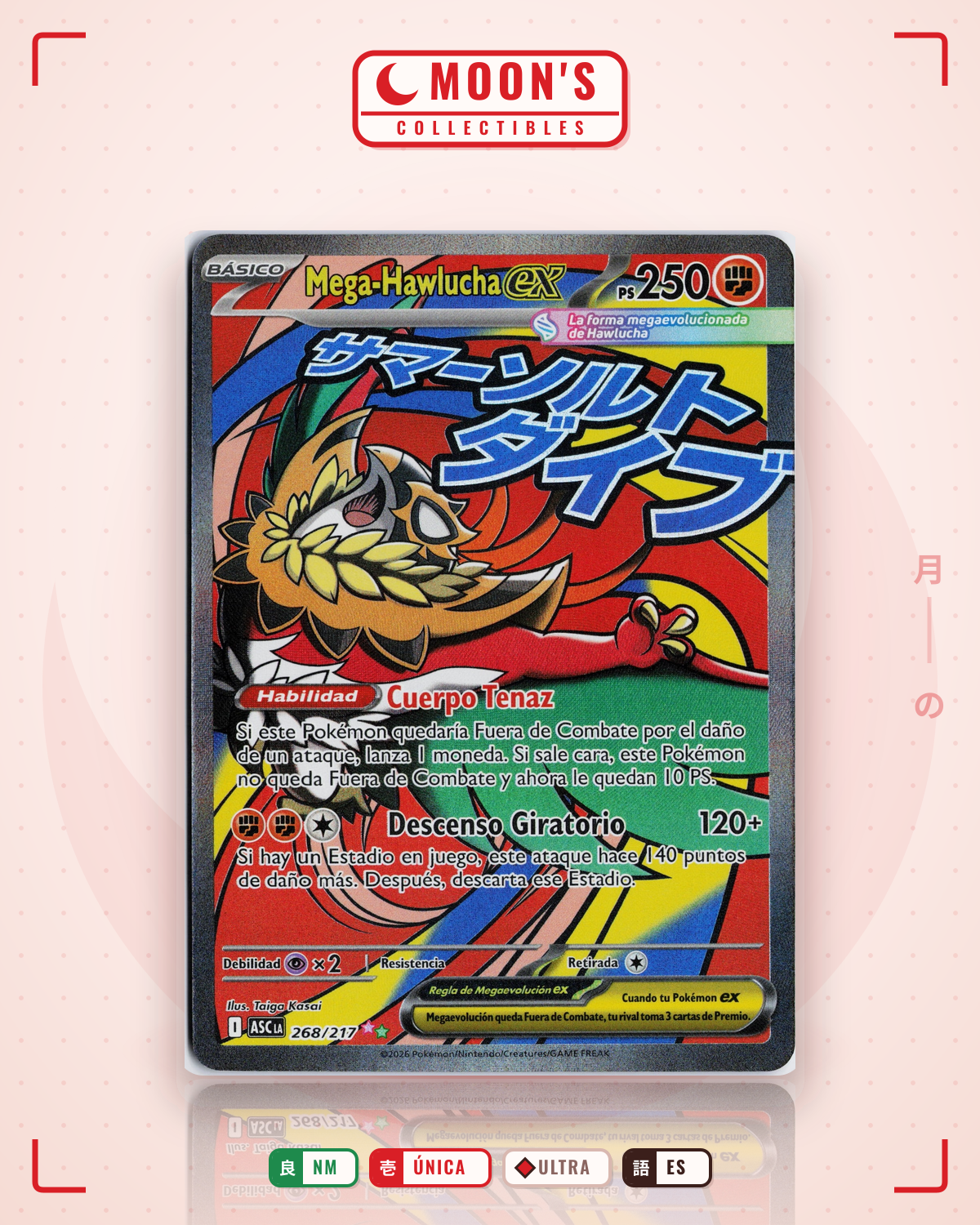 Carta Pokémon Mega Hawlucha ex · Ascended Heroes #268/217 (NM) — pieza única en Moon's Collectibles México