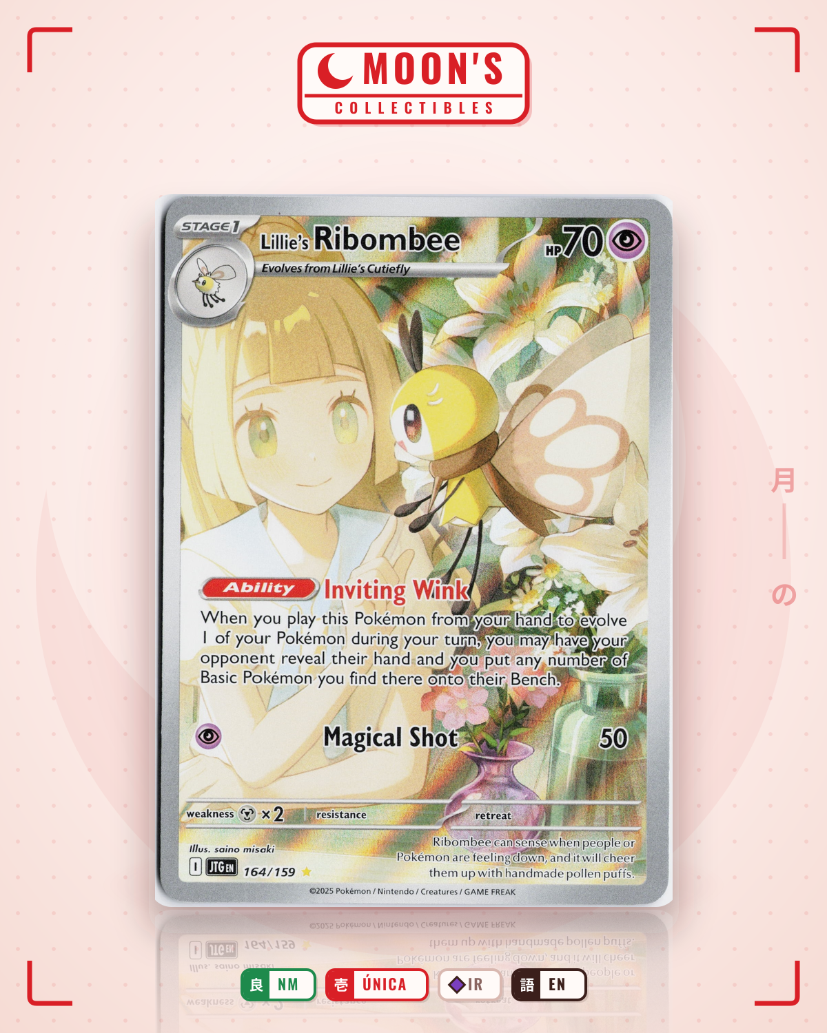 Carta Pokémon Lillie's Ribombee · Journey Together #164/159 (NM) — pieza única en Moon's Collectibles México