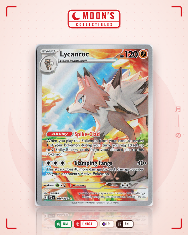 Carta Pokémon Lycanroc · Journey Together #166/159 (NM) — pieza única en Moon's Collectibles México