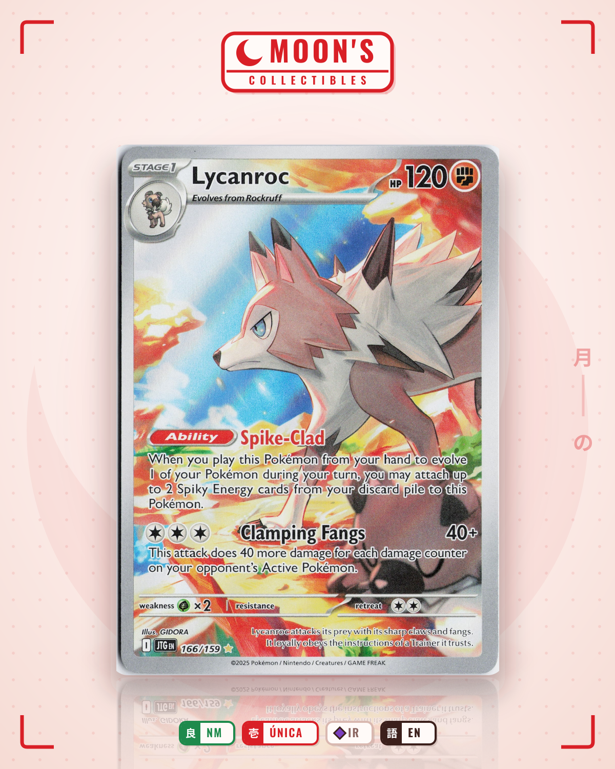 Carta Pokémon Lycanroc · Journey Together #166/159 (NM) — pieza única en Moon's Collectibles México