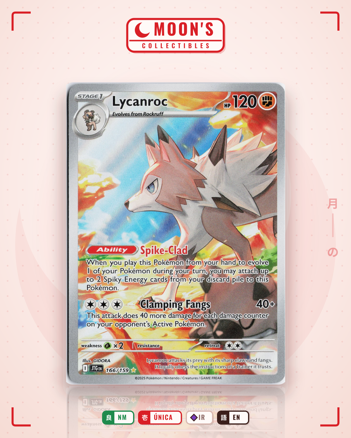 Carta Pokémon Lycanroc · Journey Together #166/159 (NM) — pieza única en Moon's Collectibles México