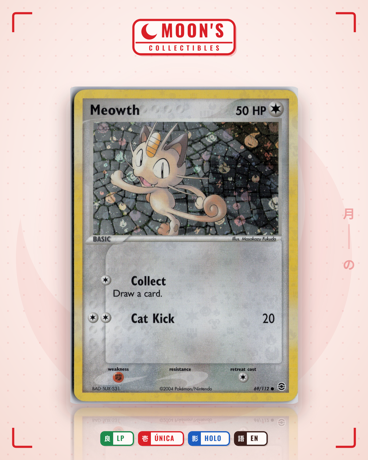 Carta Pokémon Meowth · FireRed & LeafGreen #69/112 (LP) — pieza única en Moon's Collectibles México