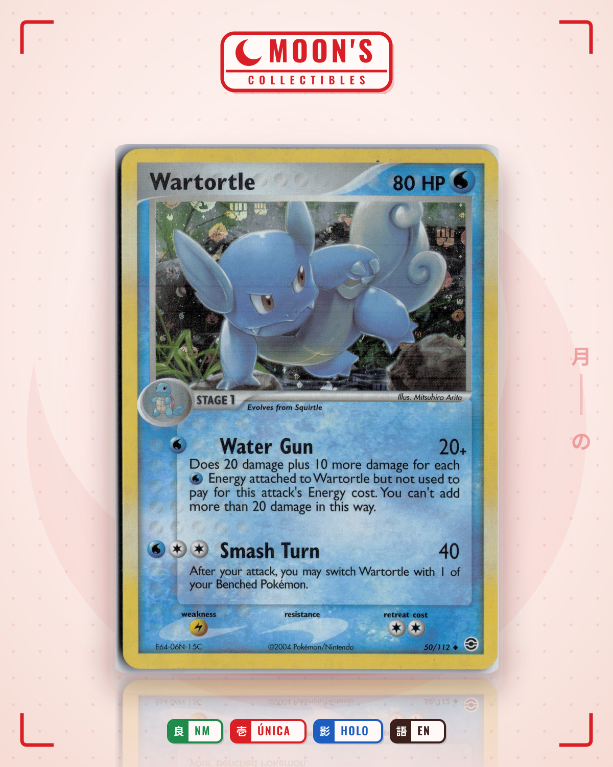 Carta Pokémon Wartortle · FireRed & LeafGreen #50/112 (NM) — pieza única en Moon's Collectibles México
