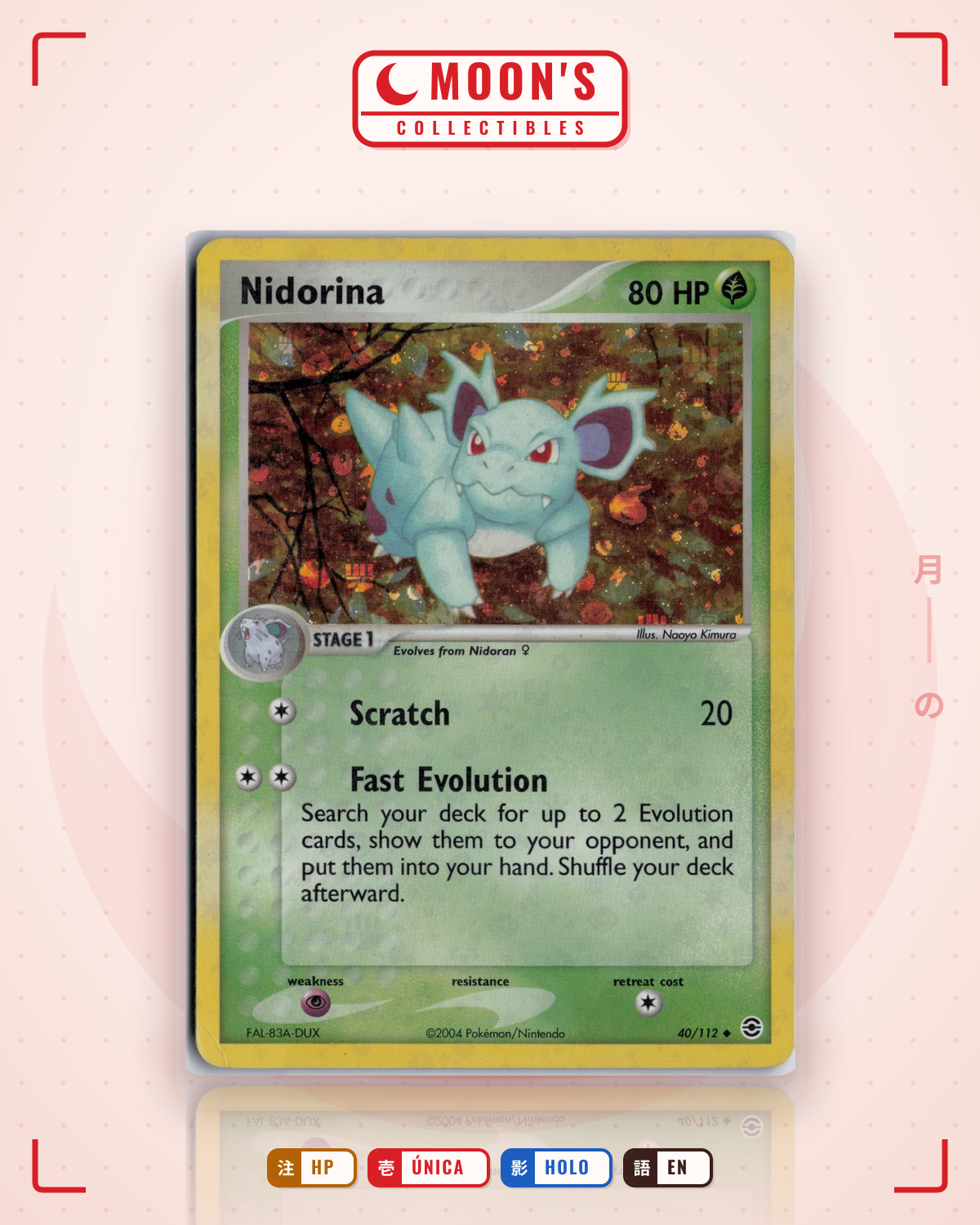 Carta Pokémon Nidorina · FireRed & LeafGreen #40/112 (HP) — pieza única en Moon's Collectibles México