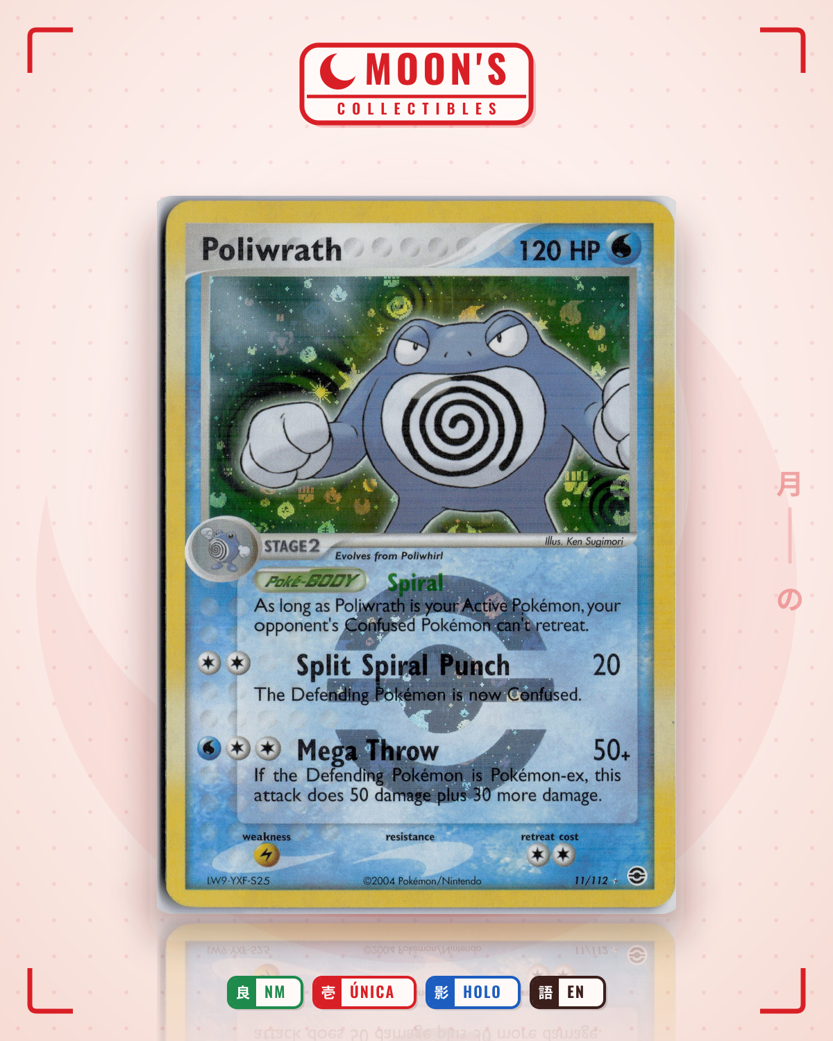 Carta Pokémon Poliwrath · FireRed & LeafGreen #11/112 (NM) — pieza única en Moon's Collectibles México