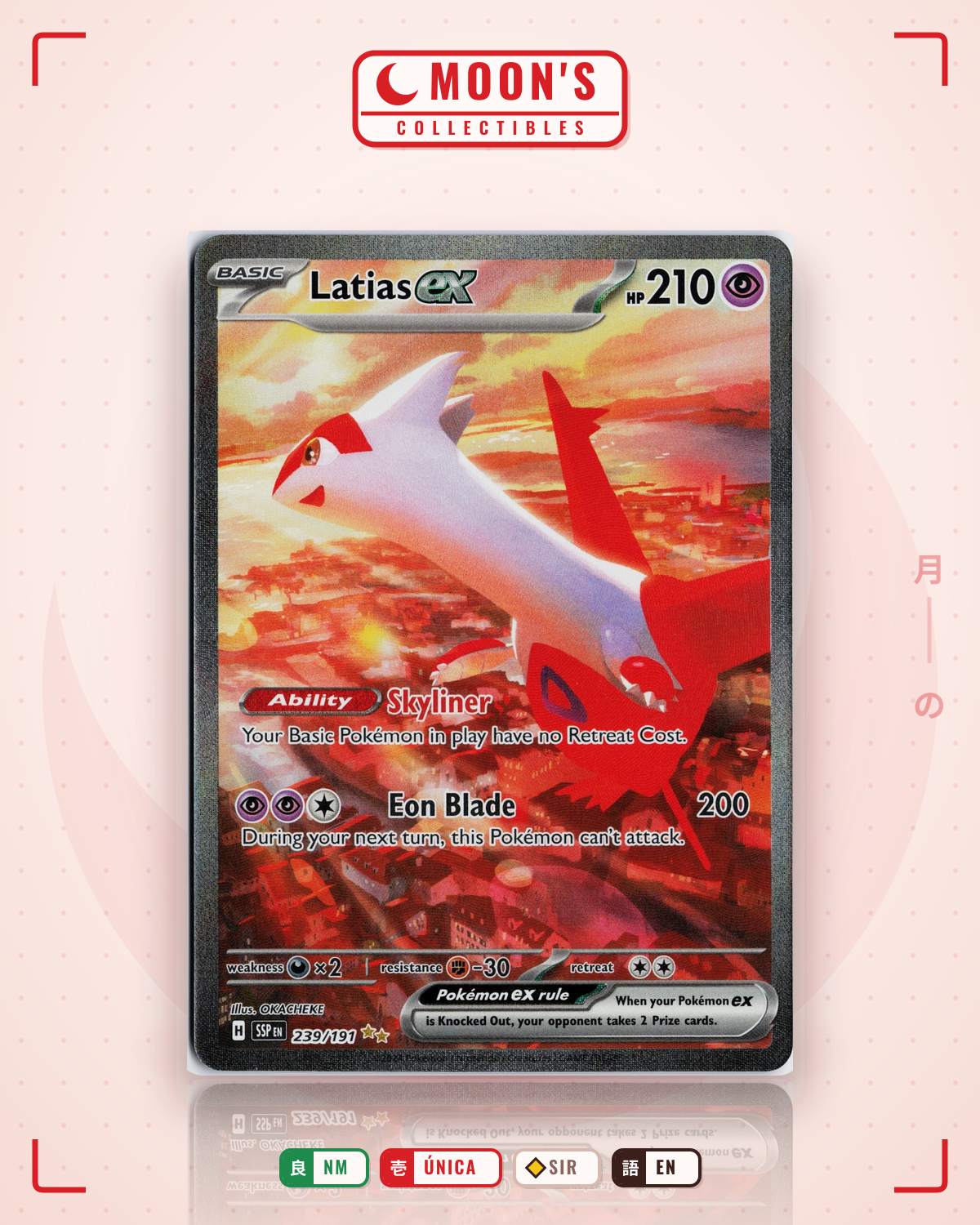 Carta Pokémon Latias ex · Surging Sparks #239/191 (NM) — pieza única en Moon's Collectibles México