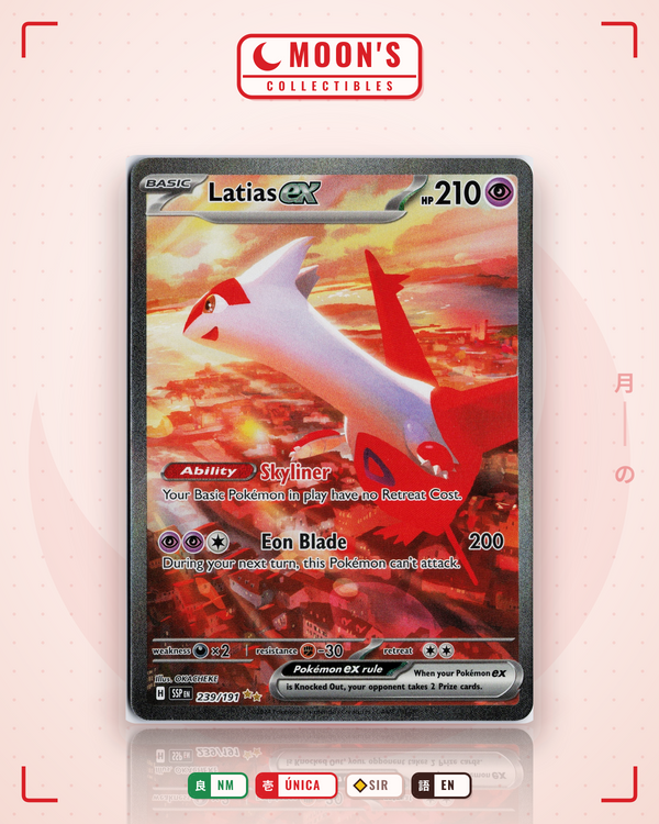 Carta Pokémon Latias ex · Surging Sparks #239/191 (NM) — pieza única en Moon's Collectibles México