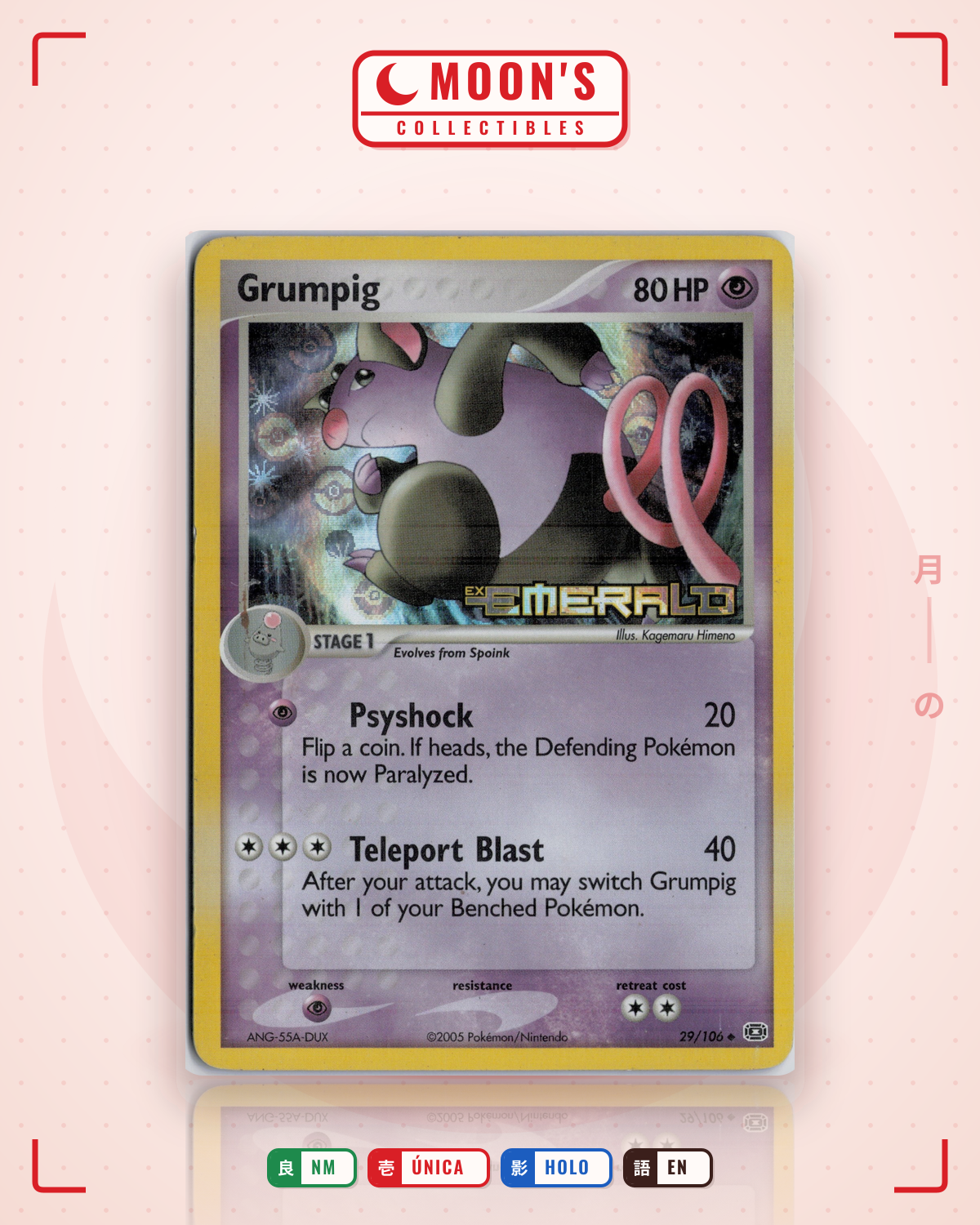 Carta Pokémon Grumpig · Emerald #29/106 (NM) — pieza única en Moon's Collectibles México